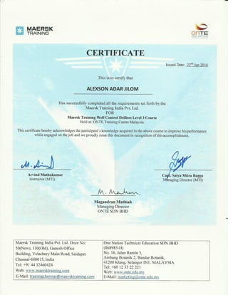 Alexson Adar Jilom Certificate