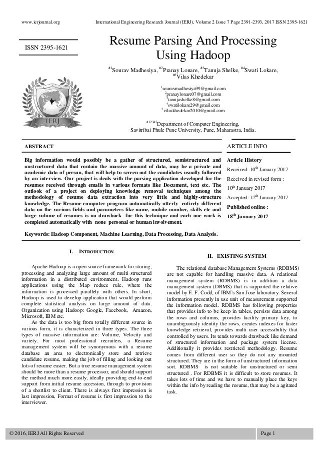 resume parsing and processing using hadoop 1