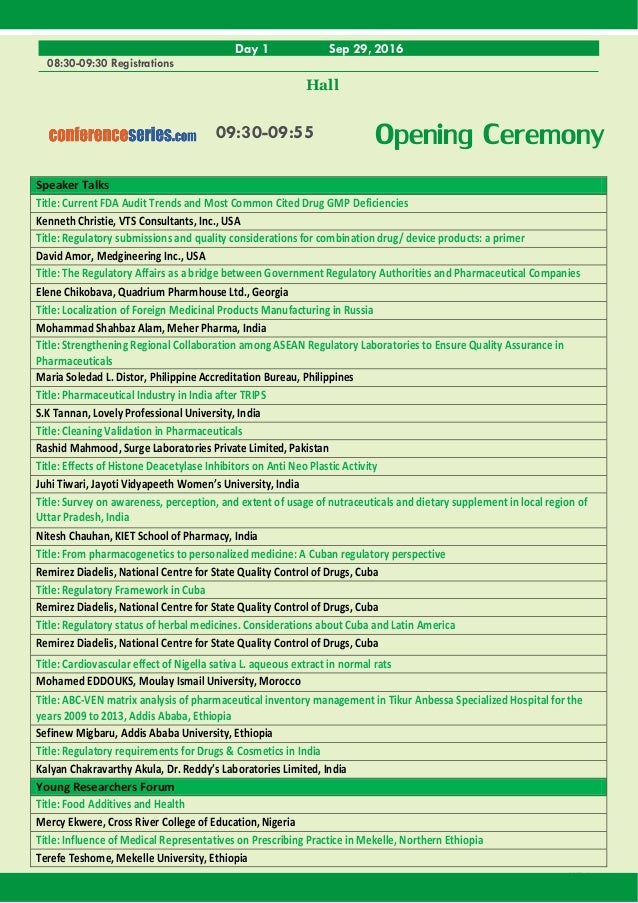 Regulatory Affairs 2016 Tentative Program