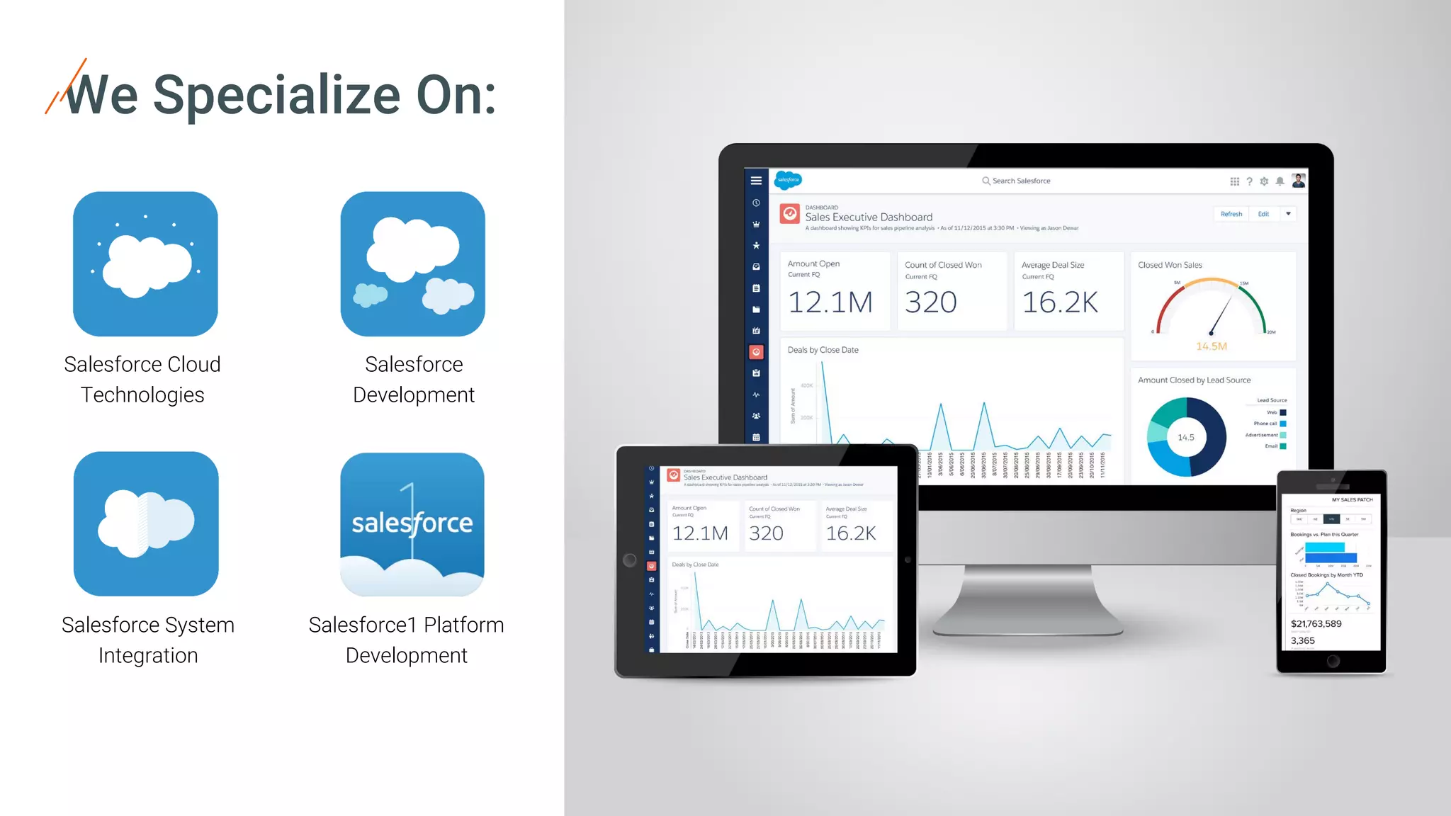 We Specialize On:
Salesforce System
Integration
Salesforce Cloud
Technologies
Salesforce
Development
Salesforce1 Platform
Development
 