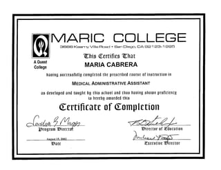 Certificate Medical Administrative Assistant