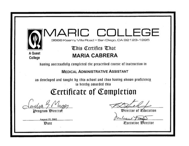 certificate medical administrative assistant administrative certificate