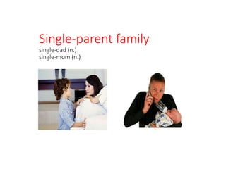 Single-parent family
single-dad (n.)
single-mom (n.)
 
