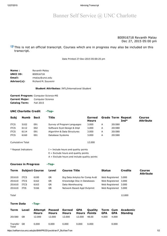 Graduate Transcript | PDF