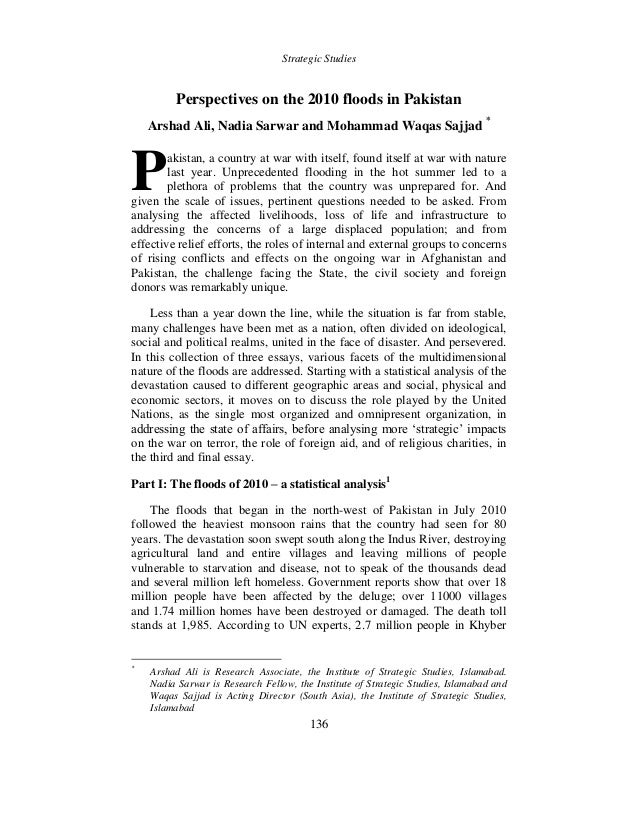 Custom Written Essay Strategic Studies Perspectives On The Floods In Pakistan Arshad Ali Nadia Sarwar And World Literature Essay Topics also Ethnic Identity Essay Perspectivesonthefloodsinpakistanjpgcb Crime And Punishment Essay Questions