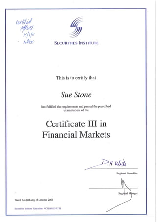 Cert III in Financial Markets