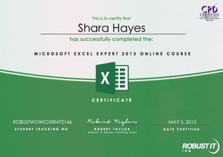 Hayes, Shara - MS Excel Expert 2013 Cert
