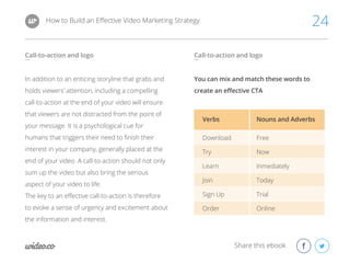 How to Build an Eﬀective Video Marketing Strategy 24
Call-to-action and logo Call-to-action and logo
In addition to an ent...