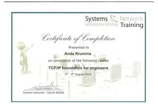 Systems and network training certificate