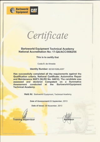 Automotive Repair and Maintenance Technician Certificate NQF2