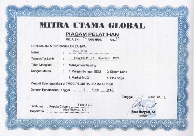 sertifikat pelatihan