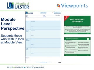Module Level Perspective Supports those who wish to look at Module View. 