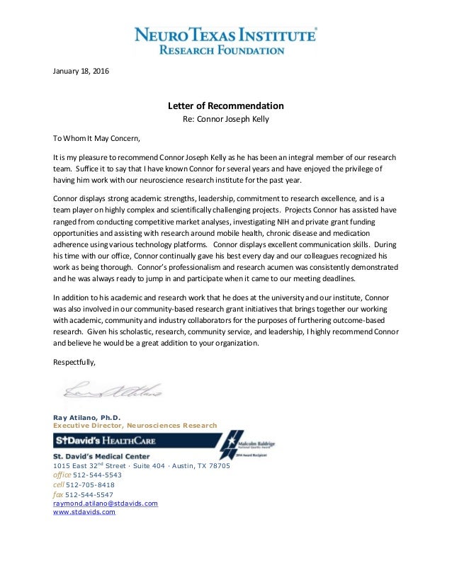 connor kelly letter of rx university of texas austin letter of recommendation