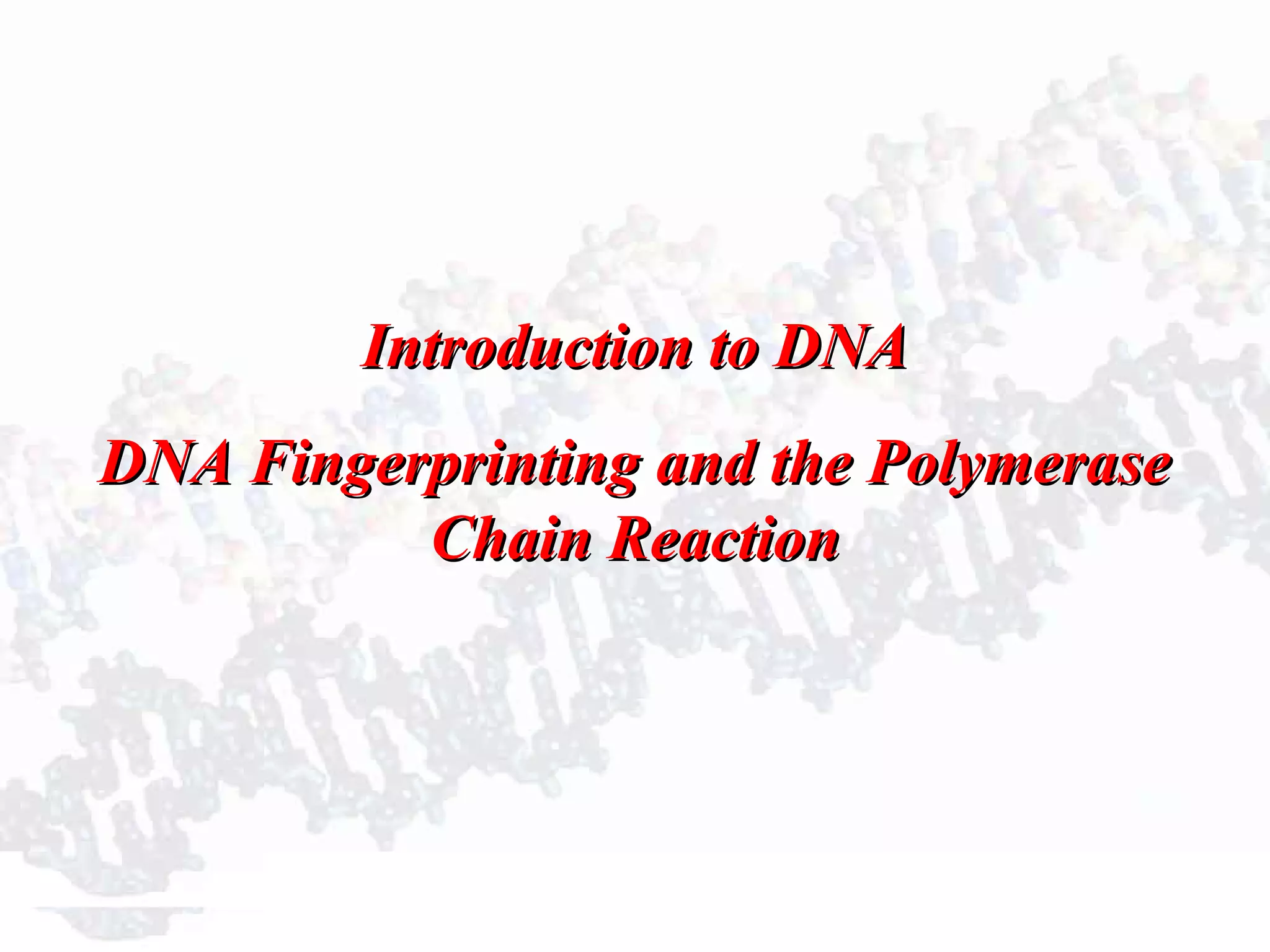 Introduction to DNAIntroduction to DNA
DNA Fingerprinting and the PolymeraseDNA Fingerprinting and the Polymerase
Chain ReactionChain Reaction
 