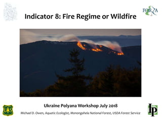 Ukraine Polyana Workshop July 2018
Michael D. Owen, Aquatic Ecologist, Monongahela National Forest, USDA Forest Service
Indicator 8: Fire Regime or Wildfire
 