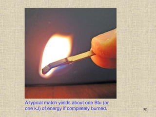 32
A typical match yields about one Btu (or
one kJ) of energy if completely burned.
 