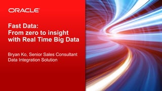 Copyright © 2013, Oracle and/or its affiliates. All rights reserved.1
Fast Data:
From zero to insight
with Real Time Big Data
Bryan Ko, Senior Sales Consultant
Data Integration Solution
 