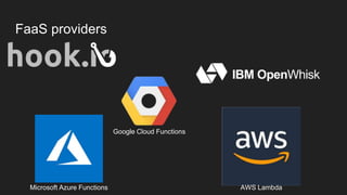 FaaS providers
Microsoft Azure Functions
Google Cloud Functions
AWS Lambda
 