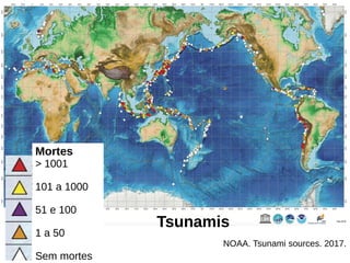 NOAA. Tsunami sources. 2017.
Tsunamis
Mortes
> 1001
101 a 1000
51 e 100
1 a 50
Sem mortes
 