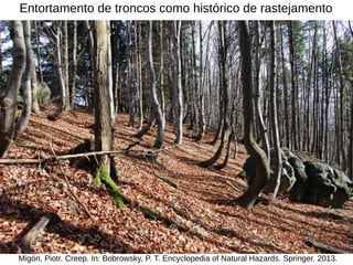 Entortamento de troncos como histórico de rastejamento
Migón, Piotr. Creep. In: Bobrowsky, P. T. Encyclopedia of Natural Hazards. Springer. 2013.
 