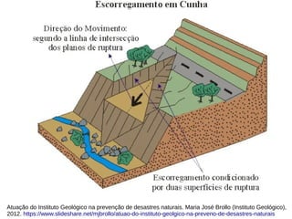 Atuação do Instituto Geológico na prevenção de desastres naturais. Maria José Brollo (Instituto Geológico),
2012. https://www.slideshare.net/mjbrollo/atuao-do-instituto-geolgico-na-preveno-de-desastres-naturais
 
