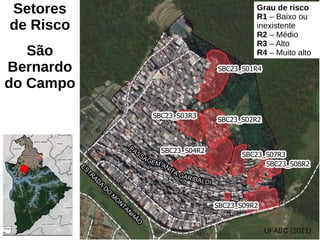 Grau de risco
R1 – Baixo ou
inexistente
R2 – Médio
R3 – Alto
R4 – Muito alto
Setores
de Risco
São
Bernardo
do Campo
UFABC (2021)
 