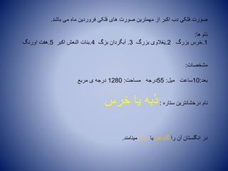 ‫باشد‬ ‫می‬ ‫ماه‬ ‫فروردین‬ ‫فلکی‬ ‫های‬ ‫صورت‬ ‫مهمترین‬ ‫از‬ ‫اکبر‬ ‫دب‬ ‫فلکی‬ ‫صورت‬.
‫ها‬ ‫نام‬:
1.‫بزرگ‬ ‫خرس‬2.‫بزرگ‬ ‫غالوی‬َ‫ی‬3.‫بزگ‬ ‫آبگردان‬4.‫اکبر‬ ‫النعش‬ ‫بنات‬5.‫اورنگ‬ ‫هفت‬
‫مشخصات‬:
‫بعد‬:10‫میل‬ ‫ساعت‬:55‫مساحت‬ ‫درجه‬:1280‫مربع‬ ‫ی‬ ‫درجه‬
‫ستاره‬ ‫درخشانترین‬ ‫نام‬:‫خرس‬ ‫یا‬ ‫ُبه‬‫د‬
‫را‬ ‫آن‬ ‫انگلستان‬ ‫در‬‫گاوآهن‬‫یا‬‫ارابه‬‫مینامند‬.
 