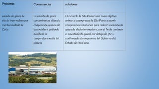 Problemas Consecuencias soluciones
emisión de gases de
efecto invernadero por
Gerdau unidade de
Cotia
La emisión de gases
...