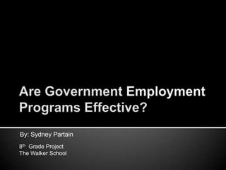 Are Government Employment Programs Effective? By: Sydney Partain 8th  Grade Project The Walker School 