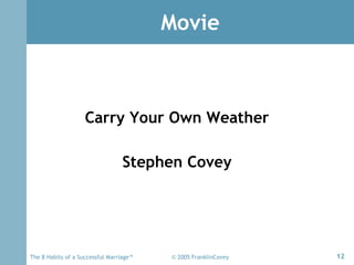 Movie <ul><li>Carry Your Own Weather </li></ul><ul><li>Stephen Covey </li></ul>