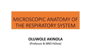 MICROSCOPIC ANATOMY OF
THE RESPIRATORY SYSTEM
OLUWOLE AKINOLA
(Professor & IBRO Fellow)
 