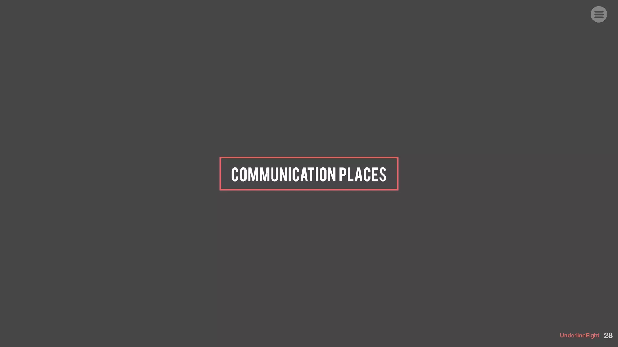 UnderlineEight
Communication places
28
 