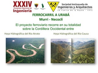 Hoya Hidrográfica del Río Atrato Hoya Hidrográfica del Río Cauca
El proyecto ferroviario recorre en su totalidad
sobre la Cordillera Occidental entre
FERROCARRIL A URABÁ
Murri - Necoclí
 