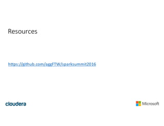 Resources
https://github.com/aggFTW/sparksummit2016
 