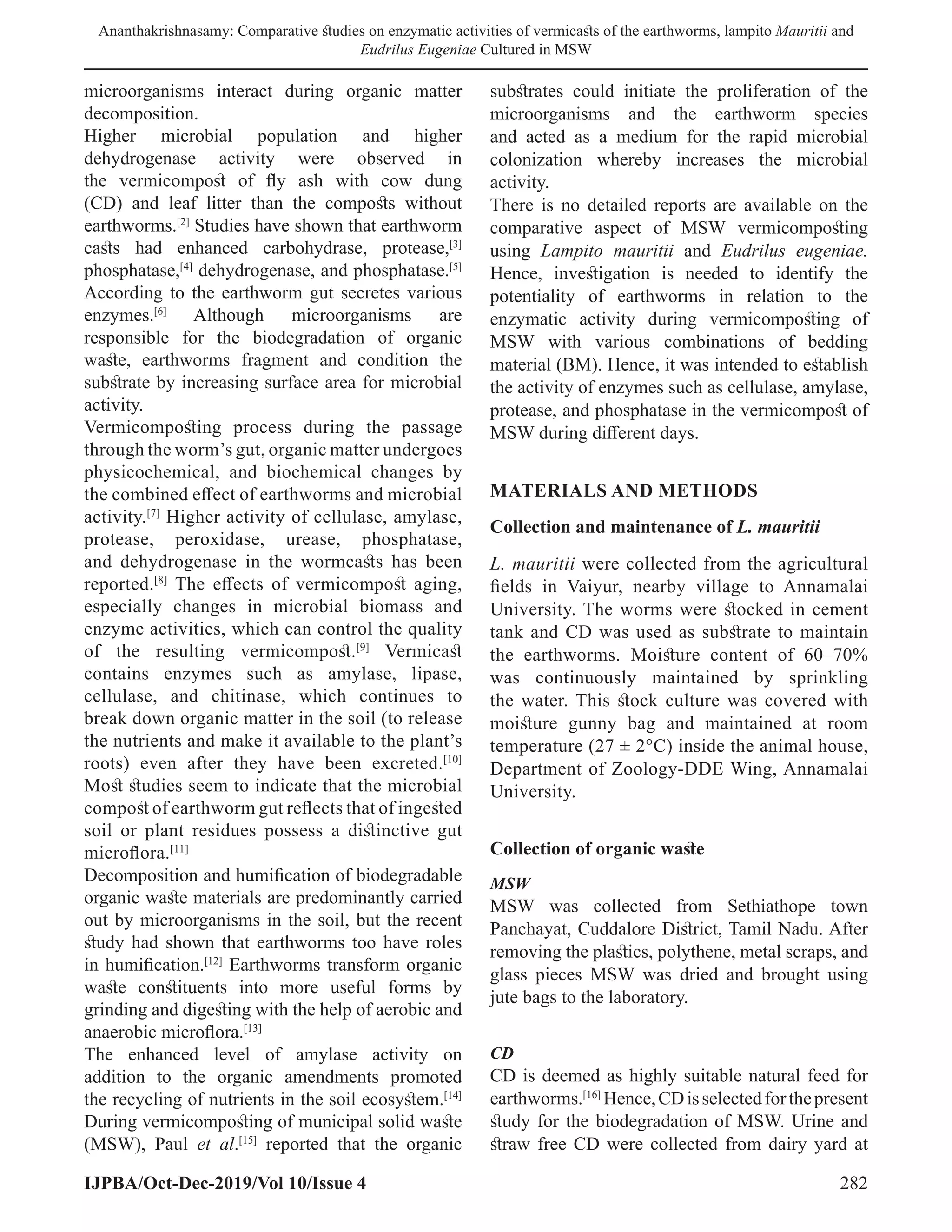 Comparative Study of Municipal Solid Waste Using by Lampito Mauritii ...