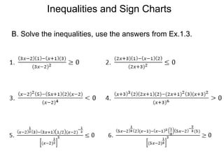 B. Solve the inequalities, use the answers from Ex.1.3.
Inequalities and Sign Charts
 