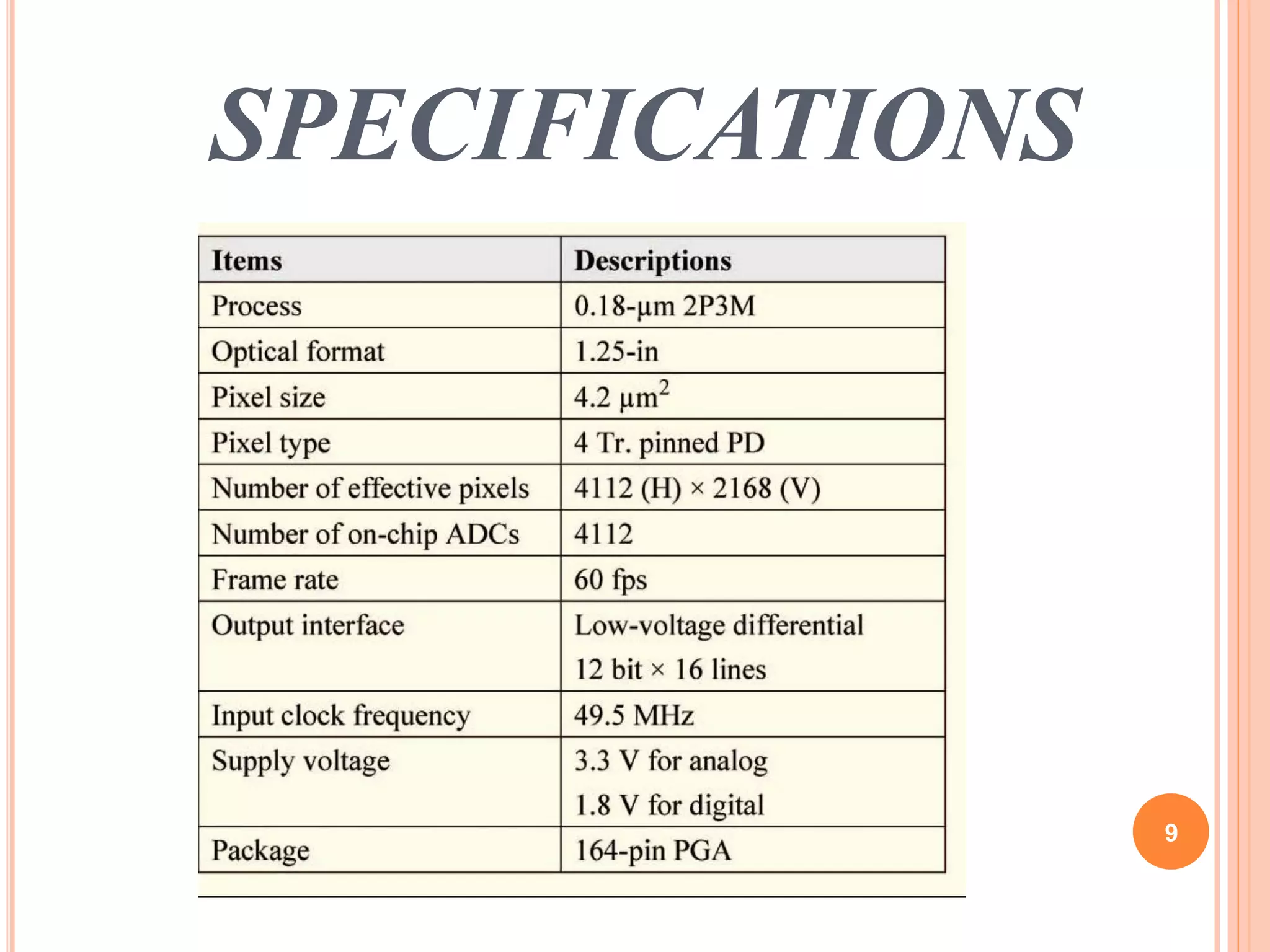 SPECIFICATIONS 
9 
 