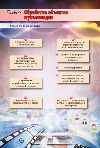 Ãëàâà 4ÃÃÃÃÃÃÃ 444444ÃÃÃÃÃÃëëëëëëëëëëàààààààààààààâââââââââââàààààà 44444444
13131133001313113300113113301131133011311330111133011113301111331 01111331 01111331 01111113300111111331 0011111331 00111113131 001111113130011111131 0011111131 001111131 0001111131 0001111131 00000111131 0000011113111 00000000011113111 00000000011113111 000000000000111131 0000000000111131 00000000001131 0000000000001131 000000000000131 000000000000131 000000000000131 00000000000000131 00000000000131 00000000000131 0000000000131 0000000000000000011300000000000000000000011300000000000000000000013130000000000000000001313000000000000000000131300000000000000000000000131300000000000000000000000000000013130000000000000000000000001313000000000000000000000000131300000000000000000000000000000001313000000000000000000000000013130000000000000000000000000131330000000000000000000000000000131330000000000000000000000000000131330000000000000000000000000000131333300000000000000000000000001313333000000000000000000000000013133330000000000000000000000000131333330000000000000000000000000000131333330000000000000000000000000000131333333300000000000000000000000000000000000131333333300000000000000000000000001313333333000000000000000000000000013133333330000000000000000000000000000013133333330000000000000000000000001313333333000000000000000000000000131333333330000000000000000000000000000013133333330000000000000000000000131333333300000000000000000000001313333330000000000000000000131333330000000000000131333330000000000000
Â ýòîé ãëàâå âû óçíàåòå:
î ôîðìàòàõ àóäèî-
è âèäåîôàéëîâ
î ïðîãðàììíîì
îáåñïå÷åíèè äëÿ
îáðàáîòêè îáúåêòîâ
ìóëüòèìåäèà
î ñåðâèñàõ ðàçìåùåíèÿ
àóäèî- è âèäåîôàéëîâ â
Èíòåðíåòå
î ñðåäñòâàõ çàïèñè/
çàõâàòà àóäèî è âèäåî
î ñðåäñòâàõ
ïðåîáðàçîâàíèÿ àóäèî-
è âèäåîôîðìàòîâ
î ñîçäàíèè àóäèî- è
âèäåîôðàãìåíòîâ
ñ èñïîëüçîâàíèåì:
àóäèî- è âèäåîðÿäîâ
ñ ñîãëàñîâàíèåì ïî
âðåìåíè
âèäåîýôôåêòîâ
ïåðåõîäîâ ìåæäó
îòäåëüíûìè ÷àñòÿìè
âèäåîôðàãìåíòîâ
 