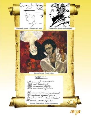 151
Олександр Пушкін. Портрет А.П. Керн Олександр Пушкін. Автопортрет
Віктор Попков. Пушкін і Керн
Рукопис Олександра Пушкіна (фрагмент)
 