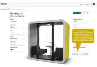 Frameryn
konfiguraattorissa tehdyn
kokoonpanon kuvan voi
ladata, sitä voi zoomata,
valinnoista saa pdf:n ja
sivuston kautta voi pyytää
kokoonpanosta tarjouksen
 