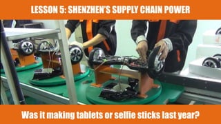 Was it making tablets or selfie sticks last year?
LESSON 5: SHENZHEN’S SUPPLY CHAIN POWER
 