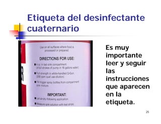 25
Etiqueta del desinfectante
cuaternario
Es muy
importante
leer y seguir
las
instrucciones
que aparecen
en la
etiqueta.
 