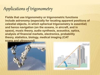 Application of trigonometry in
Astronomy
1) Since ancient times trigonometry was used in
astronomy
2) The technique triang...