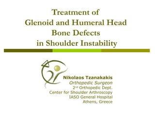 Treatment of
Glenoid and Humeral Head
Bone Defects
in Shoulder Instability
Nikolaos Tzanakakis
Orthopedic Surgeon
2nd
Orthopedic Dept.
Center for Shoulder Arthroscopy
IASO General Hospital
Athens, Greece
 