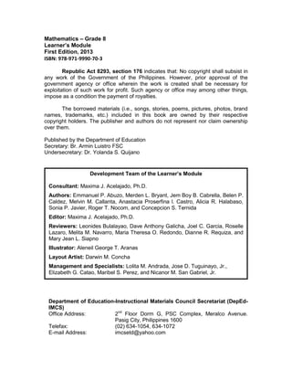 Grade 8 Learning Module in Math - Complete | PDF