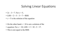 Linear Equations in one variable ppt maths | PPTX