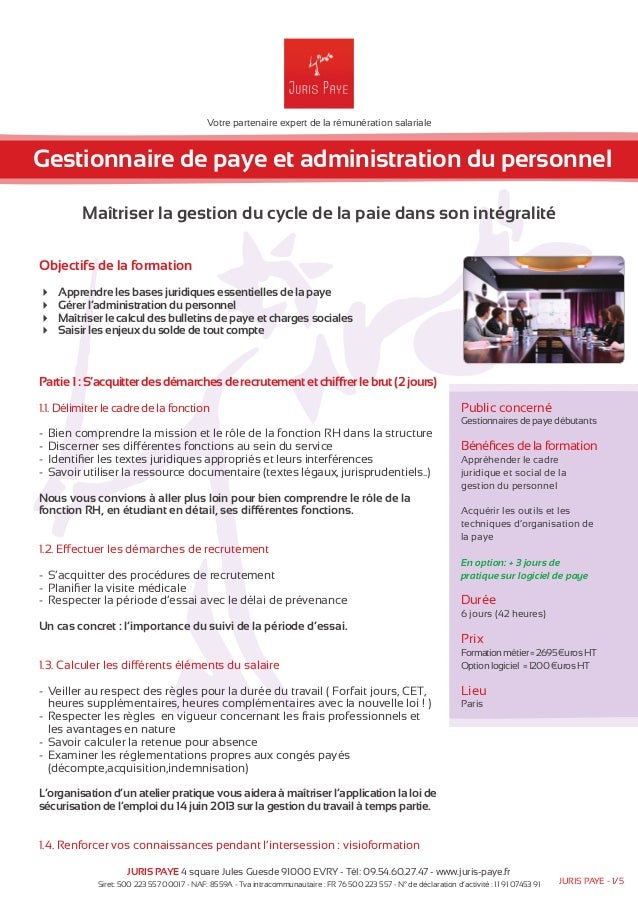 Formation Gestionnaire De Paye Et Administration Du Personnel Juris