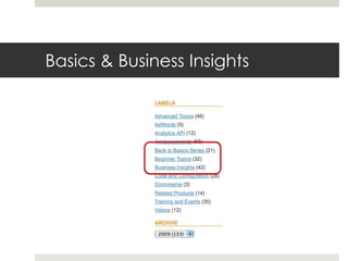 Basics & Business Insights
 