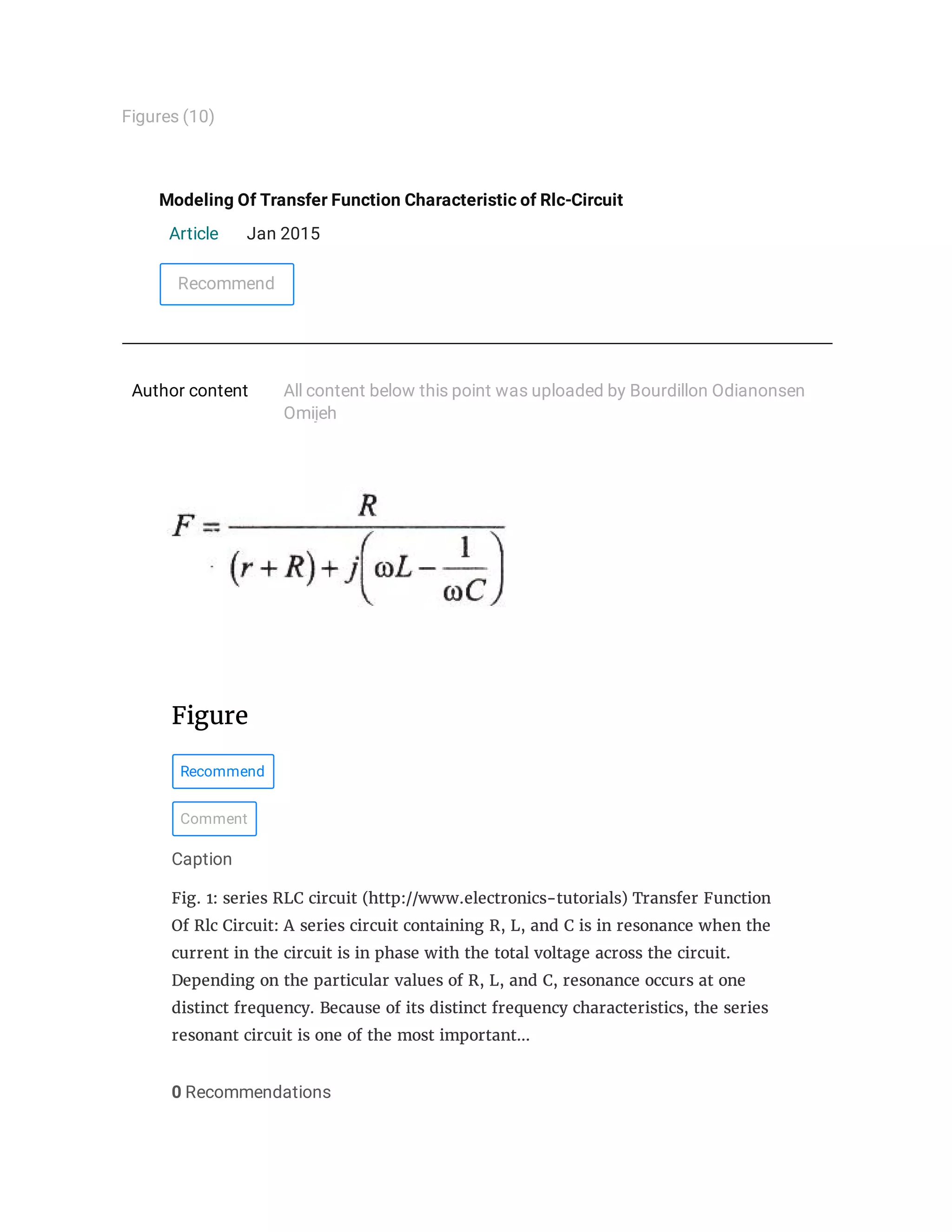(8) modeling of transfer function characteristic of rlc circuit | PDF