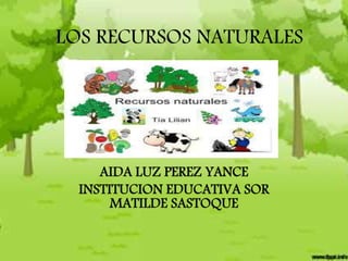 LOS RECURSOS NATURALES 
AIDA LUZ PEREZ YANCE 
INSTITUCION EDUCATIVA SOR 
MATILDE SASTOQUE 
 
